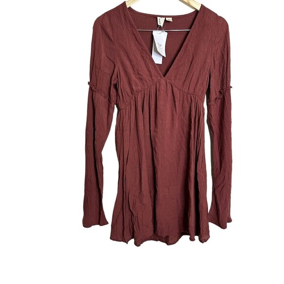 Roxy Rust Pin Dot‎ Beachcomber V-Neck Dress - Juniors Bell Sleeves Size XSmall - Picture 4 of 16